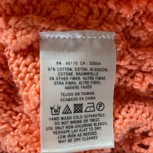 Anthropologie Yellow Bird Pointelle Sweater Coral V-neck nubby twist back hi low - Picture 7 of 11